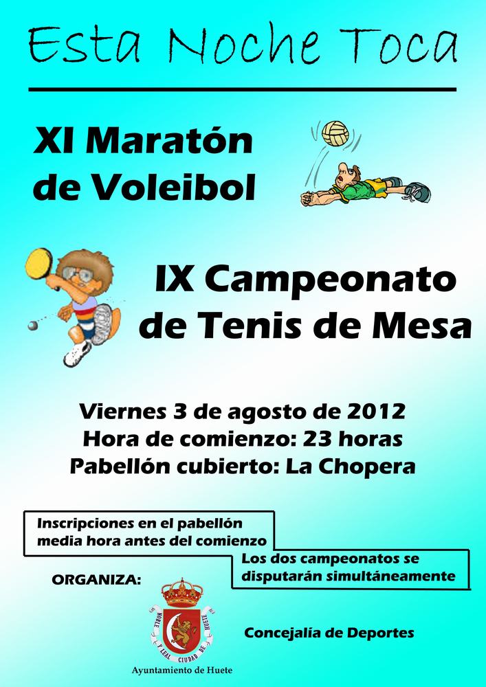 Cartel anunciador del maraton de voleibol y campeonato de tenis de mesa