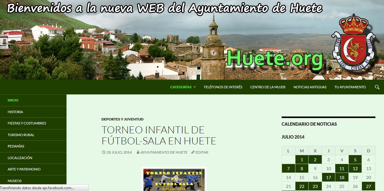 Pantallazo de la nueva web del Ayuntamiento de Huete